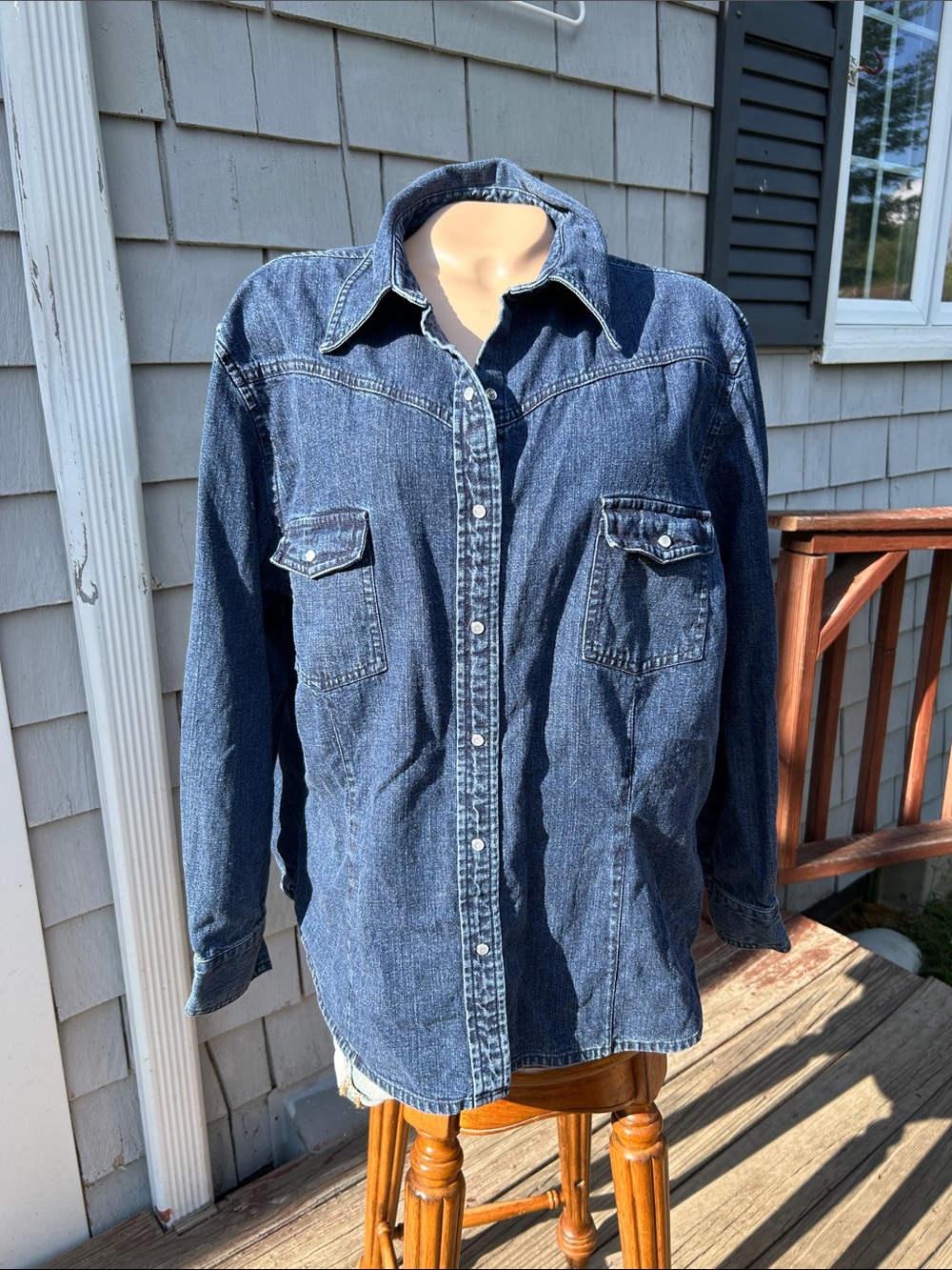 Eddie Bauer Classic Indigo Denim Button-Down Shacket - Casual Western Style